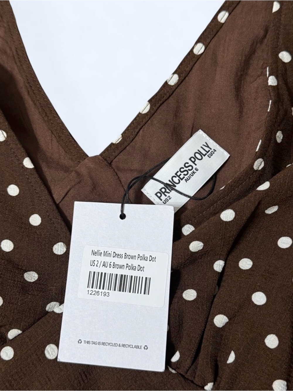 Princess Polly Brown Polka Dot Wrap-Front Mini Dress - Picture 3 of 5